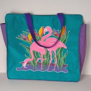 VINTAGE 1988 Large Canvas Tote Florida Flamingo